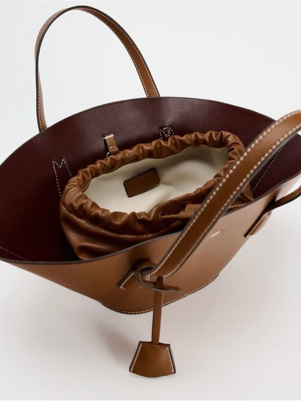 Zara Basket Shaped Tote Bag in Dark Tan *Doesn’t Come w/ Inside Pouch* - Picture 6 of 8